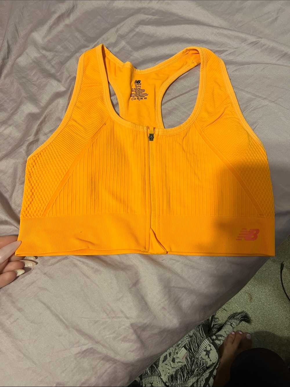 New Balance Women's Bright Orange Front-Zip Racerback Sports Bra